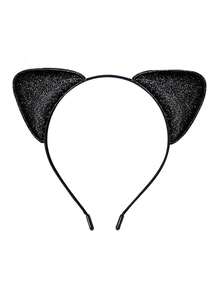 Black Cat Themed Accessories, Glitter Mask Cat Ears, Adult Halloween Cat Ears & Tail Set With Rhinestone Collar - Black - View 4