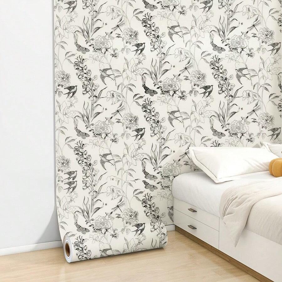 1卷小燕蝴蝶图案可移除壁纸，昆虫感应防水壁纸，适用于客厅、厨房、卧室、宿舍、家具装饰，秋季美学风格，易于安装DIY壁纸，45厘米*100厘米/300厘米/500厘米