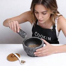 Mortar And Pestle Set Guacamole Bowl Shell Garlic Pepper Press Grinder Crusher Mix ﻿ - Black - View 6