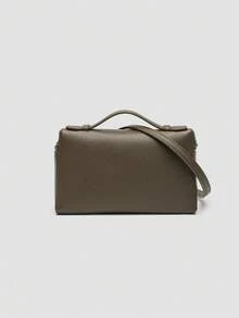 1 pieza Bolso de hombro cuadrado de unicolor con textura de grano de litchi en PU, bolso de mano pequeño para mujer, adecuado para combinar con diaria, salidas, compras, fiestas, bol - Marrón Mocha - Ver 5