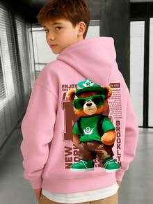 Children's Kangaroo Sweatshirt With Cartoon Bear Print Hooded Cotton Comfortable Child Various Colors And Sizes - 淺粉色 - 查看 2