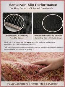 1pc Gold Diamond Velvet + 850g/㎡ + Pointed Toe Gypsum Bottom Printed Carpet, Retro Pink Floral Pattern, Non-Slip Durable, Modern Bohemian Holiday Carpet, Moroccan Washable Design Suitable For Yard, Patio, Balcony, Picnic Outdoor Decor, Study Entrance, Indoor Carpet Mat, Long Hallway Carpet - A - View 6
