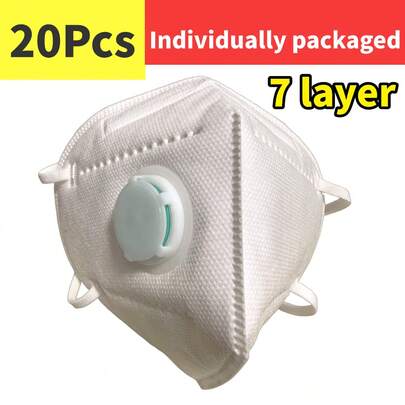 Confezione da 20 mascherine unisex (FFP3/FFP2), confezionate singolarmente, costruzione rinforzata a 7 strati, vestibilità ampia per una respirazione agevole, con molletta nasale in schiuma regolabile incorporata