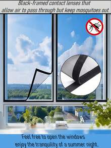 Invisible Black Fiberglass Mosquito & Fly Proof Window Screen, Breathable Mesh Net Curtain - Black Border Surround - View 1