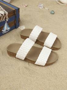 1 paire de sandales pour enfants de mode décontractée avec boucle en métal décoration personnalisée, convient pour le printemps et l'été - Beige - Voir 8
