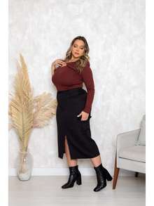 WOMEN'S PLUS SIZE COLORFUL SKIRT WITH SIDE POCKETS AND LYCRA FROM SIZES 46 TO 60 - 黑色 - 查看 2