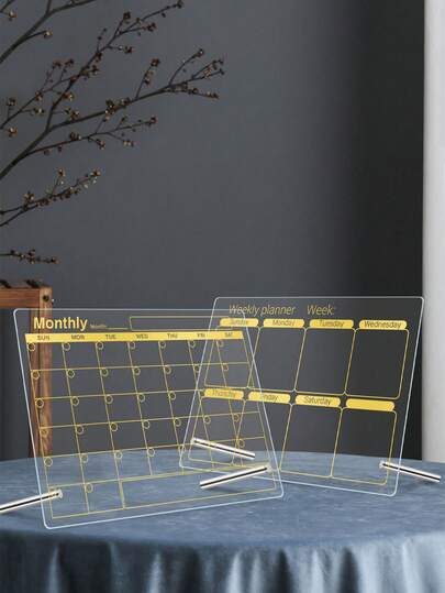 1 Set Gold Monthly & Weekly Planner Dry Erase Board (6 White Board Markers), Magnetic Whiteboard, Memo Board For Personalized Note-Taking & Display