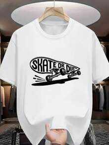 Camisetas Infantil Casual Confortável Camisa Modelo: Skate or Die - 100% Algodão alta qualidade  Modelo Especial / Promoção Inédita - Branco - Visão 1