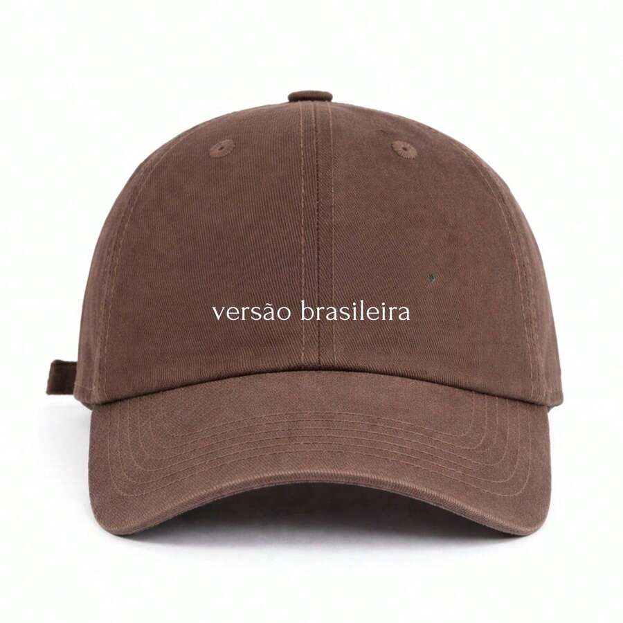 Unisex Cap With Brazilian Version Phrase, Delicate, Simple, Minimalist, Premium Fabric Hat, Casual, Basic, For Everyday Use, Vacation, Sun, Versatile, Stylish, Vintage - Rust Brown - View 1