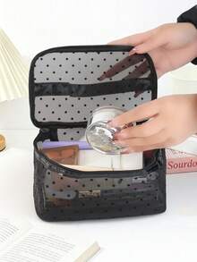 3pcs Women's Travel Makeup Bag Set. Classic Polka Dot Mesh Multi-Piece Multifunctional Handheld Makeup Organizer Bag, Large Capacity Travel Essential - Multicolor - View 8