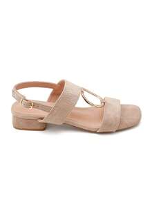 Sandales à petit talon carré avec bride tressée et boucle décorative - BEIGE 3888 - 查看 3
