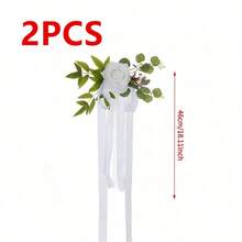 1 Set Of 12/4/2/1 Wedding Aisle Decor, Including Church Pew Flowers For Wedding Ceremony And Reception Chair Decor, Containing Artificial Flowers, Eucalyptus Leaves And Ribbons - White - View 10