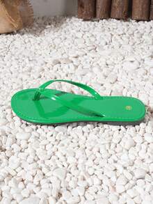 女士人字拖，街头风休闲度假时尚绿色露趾平底沙滩凉鞋 - 綠色 - 查看 7