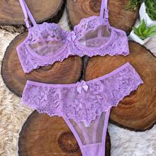 Lingerie Set Without Padding, With Underwire And Invisible Tulle, Sensual Panties, Comfortable Bra, Margareth Sexy Lingerie, Adjustable Straps - Lilac Purple - View 5