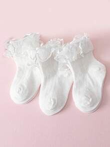 3 pares de nuevos calcetines blancos con adorno de encaje, calcetines versátiles para todas las estaciones, calcetines de estilo princesa dulce para niñas y bebés, calcetines elegantes para baile - Blanco - Ver 10