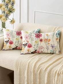 1/4/5/6/7件套春夏花卉蝴蝶装饰套装，精美家居装饰，适用于客厅、卧室、餐厅，亚麻质感材质，多种尺寸可选，餐桌装饰，壁炉围巾，餐垫，杯垫 - 彩色 - 查看 10