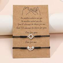 2 piezas de pulseras de trenzadas de aleación con diseño minimalista retro de sol y luna, adecuadas para hombres y mujeres - Sol y Luna - Ver 4