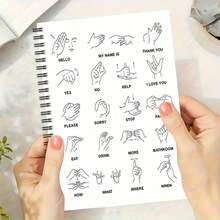 ASL Alphabet & Phrases Spiral Notebook, Bilingual Sign Language Learning Book With ASL/English Hand Gestures, Spiral Bound Durable Paper, For Deaf Community Teachers Students, Language Journal & Reference Guide For ASL Classes - A - View 5