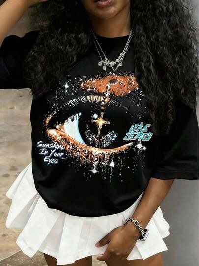 Ropa de algodón para niña preadolescente, camiseta con estampado de letras inspirada en Y2K - Cuello redondo casual, manga corta, lavable a máquina - Perfecta para primavera/verano/otoño, moda, ropa urbana, unisex, hombres, mujeres