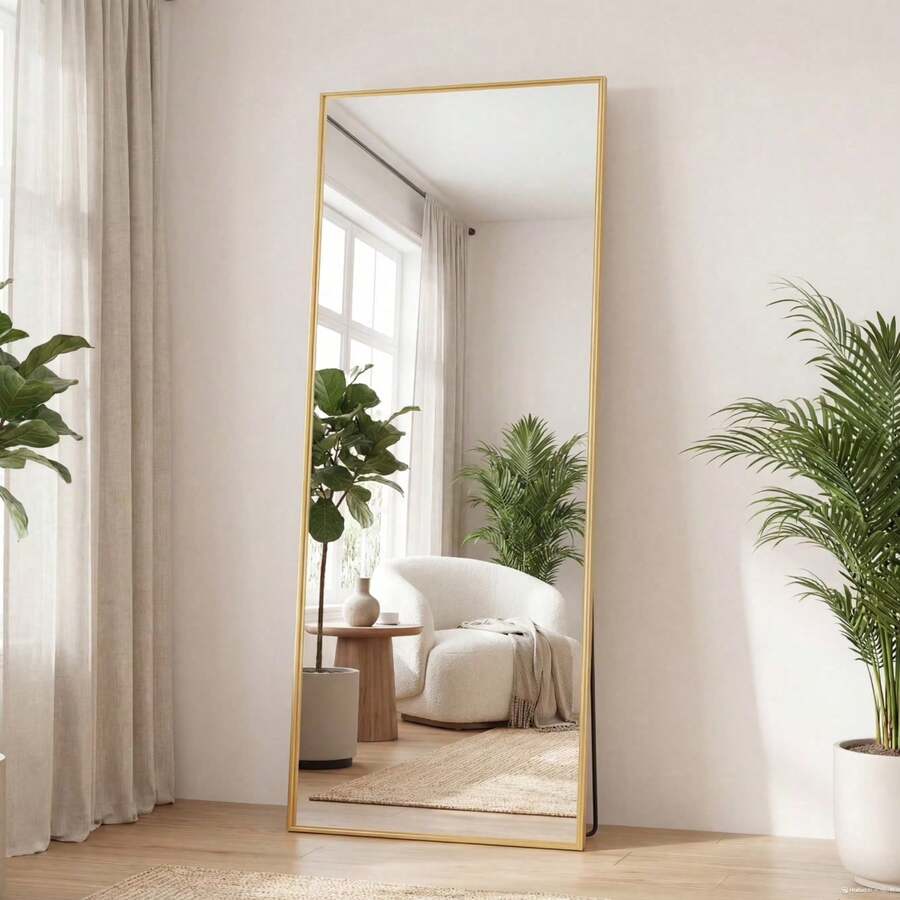 65"X24" High-Quality Full Length Mirror, Aluminum Alloy Frame Ensures Stability, Standing Design For Bedroom, Gold - Rect-gold - View 1