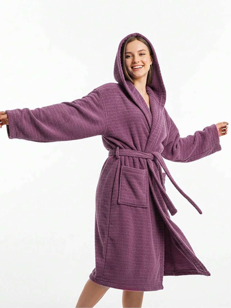 Bathrobe Women Fluffy, Bathrobe Men With Hood Terry Cloth Sauna Robe, Unisex, Sauna Robe Women With Long Belt S/M - L/XL Home Bathroom Decor Summer - Pink - View 1