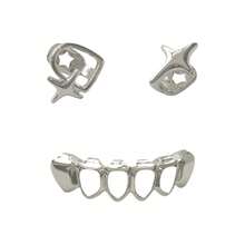 一套镂空光滑四角星组合，镂空金属独特嘻哈牙齿饰品，音乐节派对配饰，男女通用 - 彩色 - 查看 4