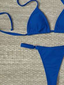 Women's Bikini With Adjustable Straps (Sizes: S/M/L/XL) Backless Tie-Front Beach Vacation No Padding Tan Lines Adjustable Bottom - Màu xanh lam - Xem 3