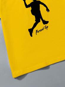 4-7岁男童休闲街头风印花上衣+印花针织裤套装，适合街拍和日常穿着，春夏款 - 黃色 - 查看 5