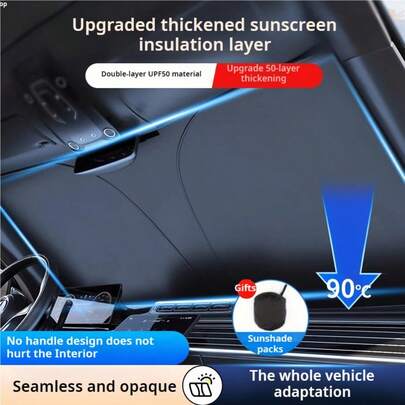 1pc Portable Universal Car Windshield Sunshade - Interior Heat Insulation Front Windshield Cover, Summer Car Front Windshield Sun Shade, UV Protection And Heat Insulation Sunshade