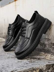 Men's Business Shoes, Loafers, Flat, Height Increasing, Lace-Up, Office/School Style, Half Size Larger - Black - View 2