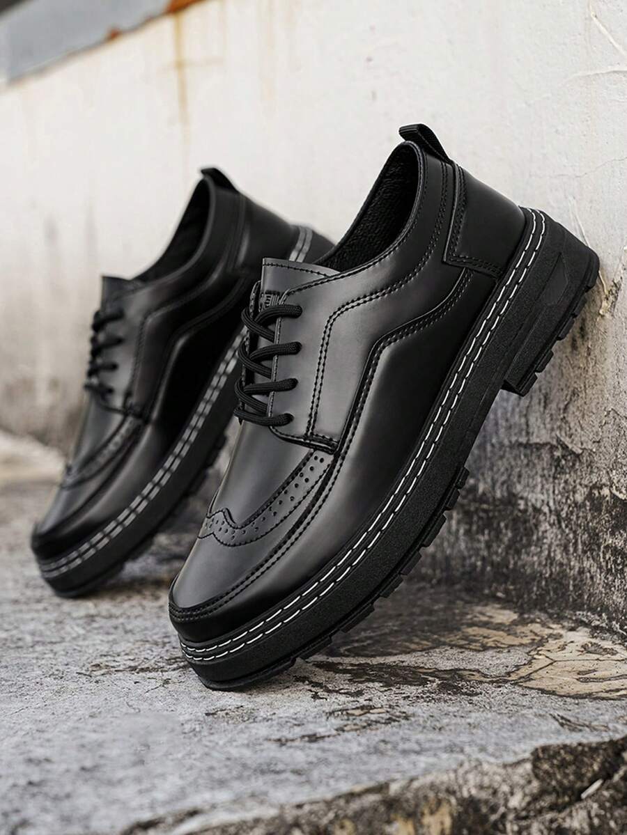 Men's Business Shoes, Loafers, Flat, Height Increasing, Lace-Up, Office/School Style, Half Size Larger