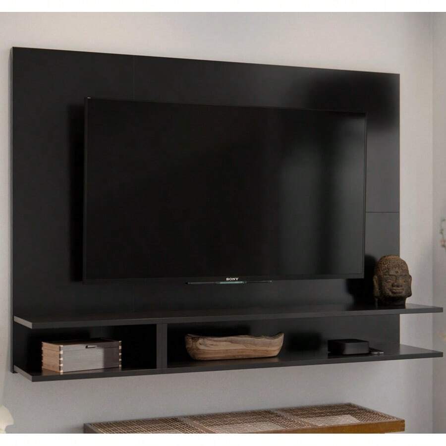 TV Panel Mount For Bedroom/Living Room, Milan Model, For TVs Up To 50 Inches, With Shelf/Niche. - 黑色 - 查看 1