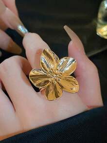 Anillo abierto con flor delicada, anillo con diseño de mariposa de strass y perla falsa, joyería elegante y de moda para mujeres - Anillo de cinco flores - Ver 5
