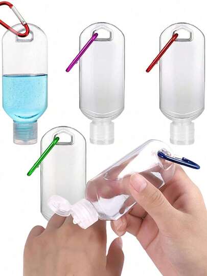 1pc 50ml (1.7oz) Clear Keychain Bottle With Flip Cap, Small Travel Size Refillable Bottle For Shampoo, Body Wash, Lotion, Home Bathroom Decor, Back To School Supplies