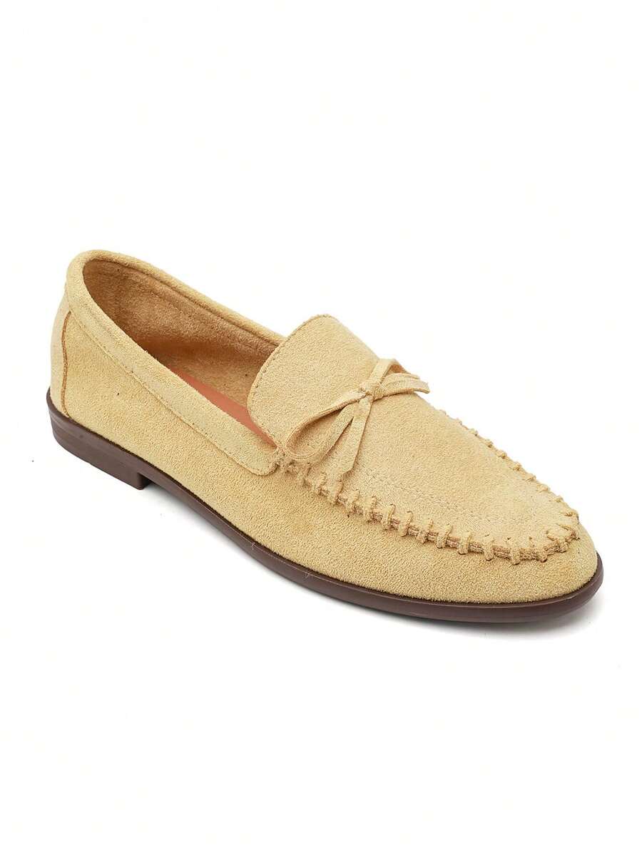 Mocassins Souples In Suédine And Nœud And Coutures Apparentes - Yellow - View 1