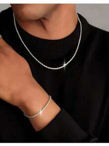 2pcs Unisex Twist Chain Set, Fashionable Jewelry, DIY Matching Accessories, Exquisite Daily Wear Gift - Multicolor - View 5