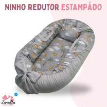 Ninho Redutor Berço Bebê com Travesseiro Almofada Anatômica Enxoval Menino Menina Rosa Azul - Safari Cinza - Visão 3