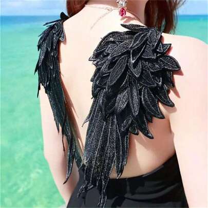 1 par de parches bordados con alas de ángel para aplicar en el cuello de vestidos de novia, vestidos de fiesta y manualidades