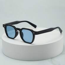 1副男女通用复古圆形小框个性化简约时尚眼镜，适合派对、旅行、海滩、日常佩戴 - 黑框藍色片 - 查看 7