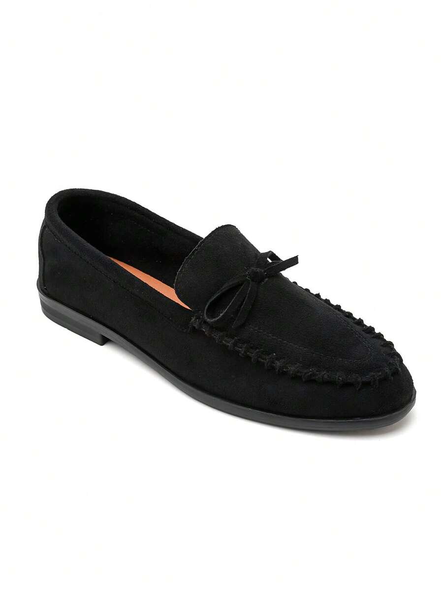Mocassins Souples In Suédine And Nœud And Coutures Apparentes - Black - View 1