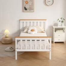 3ft Single Wooden Bed Frame In White With Caramel Bar - White With Caramel Bar - View 3