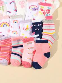 5 Pairs Baby Soft & Comfortable Crew Socks With Heart, Butterfly, Floral, Stripe, Star, Dot Patterns, Random Styles, Random Delivery - Multicolor - View 2