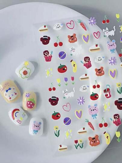 1pc Summer Fresh & Cute Animal, Picnic, Nail Art Stickers, Adorable Animal, Fruit, Floral Series, Suitable For Girls And Nail Artists DIY Nails Nail Supplies