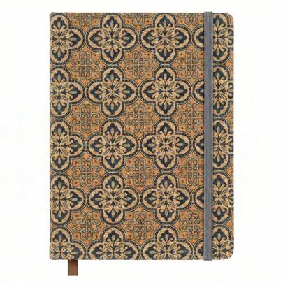 1 adet A6 yumuşak mantar kumaşlı retro defter, 200 sayfa/100 boş sayfa, yuvarlak köşeli ve bağlama kayışlı cep defteri.