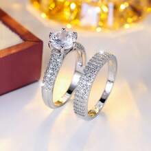 1 Set de anillos de zirconia de moda para mujer, joyería de pareja para uso diario, regalo para vacaciones - Conjunto de anillos para mujer. - Ver 7