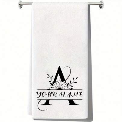 Custom Alphabet Hand Towel - Personalized Name, Absorbent Polyester With Elegant Cursive Lettering & Floral Designs, Decorative Dish Towel For Kitchen Or Bathroom - Perfect Gift For Women, Machine Washable, Modern Home Decor, Hand Towels For Bathroom
