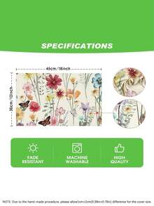 1/4/5/6/7件套春夏花卉蝴蝶装饰套装，精美家居装饰，适用于客厅、卧室、餐厅，亚麻质感材质，多种尺寸可选，餐桌装饰，壁炉围巾，餐垫，杯垫 - 彩色 - 查看 7