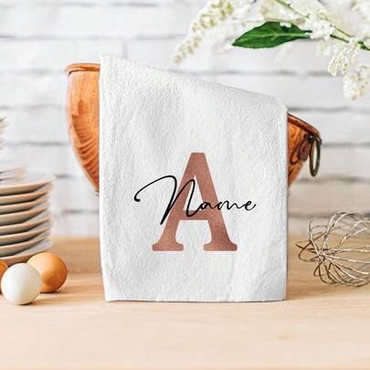 Personalized Brown Letter Kitchen Towels - Name/Restaurant/Business/ Baby Name - Modern Cursive/Roman Numeral/Monogram Fonts - Durable Tea Towels & Flour Bags For Housewarming Gifts, Weddings, Corporate Branding