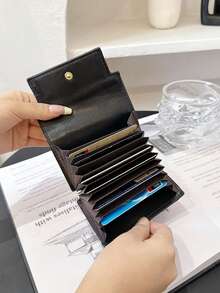 Women's Fashion Litchi Grain Lock Closure Short Multi-Card Slot Clutch Wallet - Black - View 8