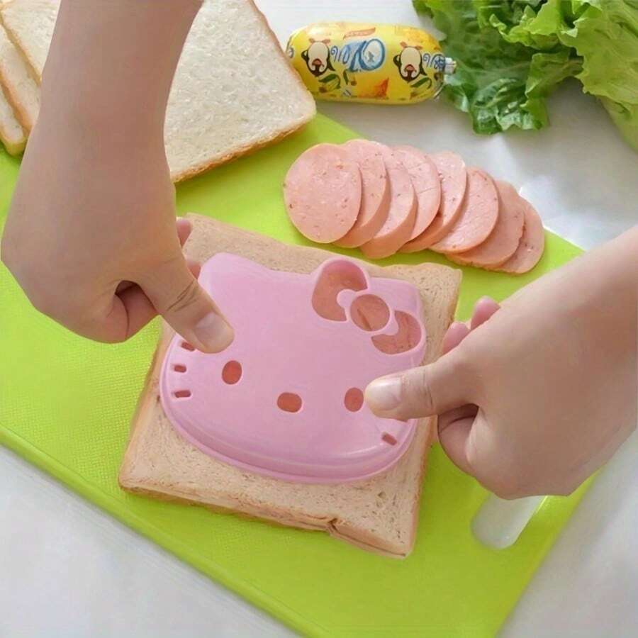 SANRIO 1个三丽鸥三明治模具，家用厨房适用，卡通猫咪面包三明治制作器，粉色猫咪烘焙模具，使用这款DIY工具制作美味可爱的猫咪三明治！塑料材质 - 多色 - 查看 1